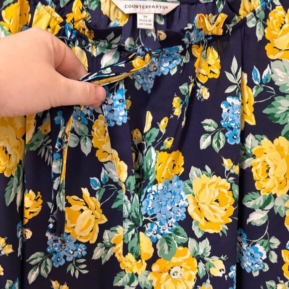Counterparts Floral Blouse Longsleeve Navy Yellow Size 3X NWT - Picture 4 of 11